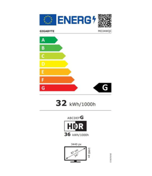 Gigabyte MO34WQC EK1 | 34 " | OLED | WQHD | 175 Hz | 0.03 ms | 3440 x 1440 pixels | 250 cd/m² | HDMI ports quantity 2
