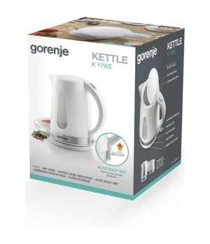 Gorenje | Kettle | K17WE | Electric | 2200 W | 1.7 L | Plastic + metal | 360° rotational base | White