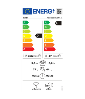 Candy | Washing Machine with Dryer | ROW4856DWMCT/1-S | Energy efficiency class A | Front loading | Washing capacity 8 kg | 1400