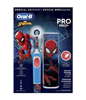 Oral-B | Electric Toothbrush with Travel Case | Vitality PRO Kids Spiderman | Rechargeable | For children | Number of brush head