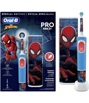 Oral-B | Electric Toothbrush with Travel Case | Vitality PRO Kids Spiderman | Rechargeable | For children | Number of brush head