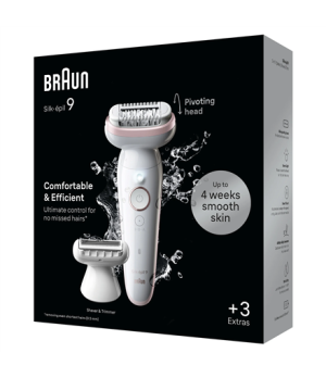 Braun Epilator | SES9-030 Silk épil 9 | Operating time (max) 50 min | Number of power levels 2 | Wet & Dry | White/Rose