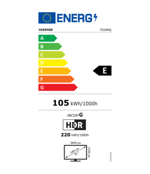 Hisense Mini LED Smart TV | 75U6NQ | 75" | Smart TV | VIDAA OS | UHD | Black