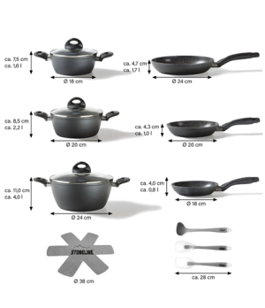 Stoneline | Ceramic Cookware Set of 14 | 15710 | 3 pans 3 pots 3 lids | Black | Lid included