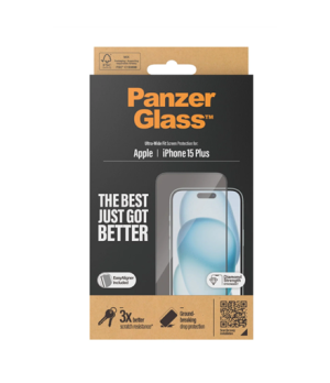 PanzerGlass | Screen protector | Apple | IPhone 15 Plus | Glass | Transparent | Ultra-wide fit, Scratch resistant, Drop protecti