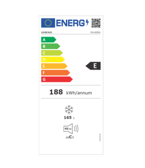 Gorenje | Freezer | F4142PW | Energy efficiency class E | Upright | Free standing | Height 143.4 cm | Total net capacity 165 L |