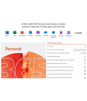 Microsoft | 365 Personal | QQ2-00012 | ESD | 1 PC/Mac user(s) | License term 1 year(s) | All Languages | Eurozone