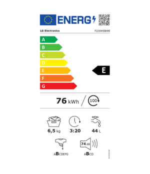 LG | Washing machine | F2J3WSBWE | Energy efficiency class E | Front loading | Washing capacity 6.5 kg | 1200 RPM | Depth 44 cm 