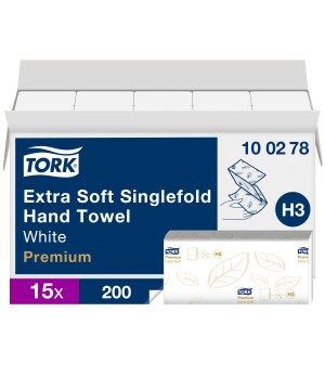 Servetėlės rankoms TORK PREMIUM EXTRA SOFT H3, 100278, 2 sl., 200 serv., 23 x 22.6 cm, balta sp.