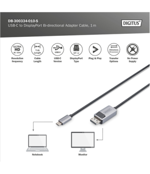 Digitus Bi-directional Adapter Cable | DB-300334-010-S | USB-C to DisplayPort