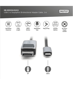 Digitus Bi-directional Adapter Cable | DB-300334-010-S | USB-C to DisplayPort