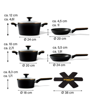 Stoneline | Cookware Set | 22212 | Set | Diameter 18/20/24 cm | Suitable for induction hob | Lid included | Fixed handle | Rose 