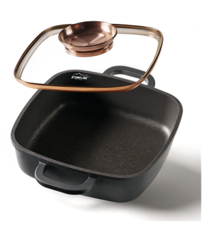 Stoneline Square Pan, Aroma Glass Lid, Rose Gold, 20cm | Stoneline