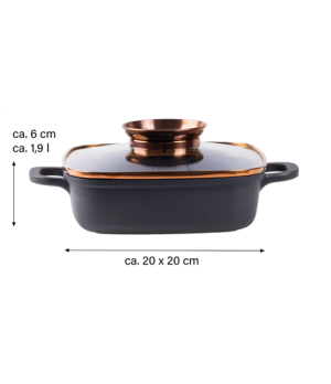 Stoneline Square Pan, Aroma Glass Lid, Rose Gold, 20cm | Stoneline