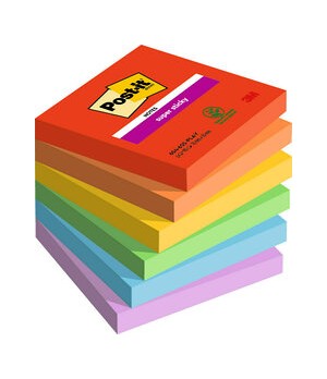 Lipnūs lapeliai Post-it Super Sticky, Playful Colour, 76 mm x 76 mm,6 vnt./pak.