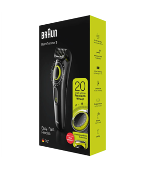 Braun | Beard Trimmer | BT3323 | Cordless | Number of length steps 20 | Black/Green