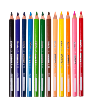 Spalvoti trikampiai pieštukai KORES JUMBO, 12 spalvų su drožtuku