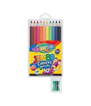 Spalvoti pieštukai, dideli, apvalūs Colorino Kids Jumbo 10 spalvų, su drožtuku