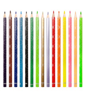 Spalvoti pieštukai KORES KOLORES STYLE, tribriauniai, 3mm, 15 spalvų (2 metalizuotos spalvos ir 1 neoninė)