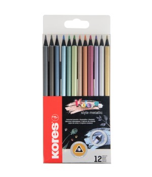 Spalvoti pieštukai KORES Kolores Style, tribriauniai, 12 metalizuotų spalvų