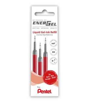 Gelinės šerdelės PENTEL Energel F, 3 vnt., raudonos sp.