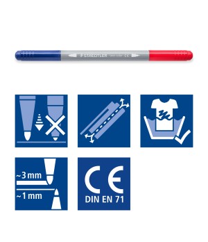 Flomasteriai STAEDTLER, dvipusiai, dvispalviai, 10 vnt.