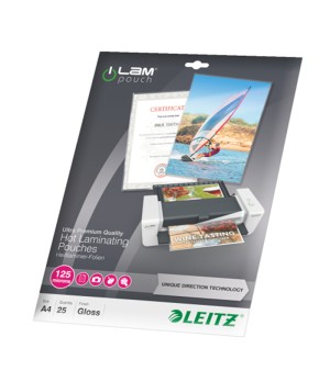 Laminavimo vokeliai Leitz, A4, 216x303 mm, 125 mik., UDT, blizgūs, 25 vnt.