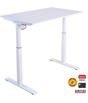 Reguliuojamo aukščio stalas SUN-FLEX®EASYDESK ELITE, elektrinis, vieno variklio, baltas rėmas, 120x60 cm baltas stalviršis