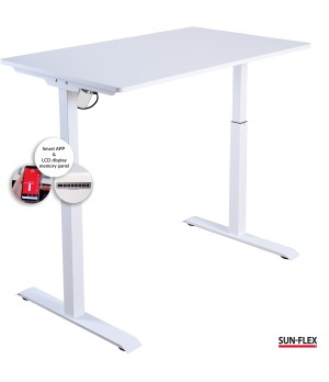 Reguliuojamo aukščio stalas SUN-FLEX®EASYDESK ELITE, elektrinis, vieno variklio, baltas rėmas, 120x60 cm baltas stalviršis