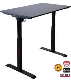 Reguliuojamo aukščio stalas SUN-FLEX®EASYDESK ELITE, elektrinis, vieno variklio, juodas rėmas, 120x60 cm juodas stalviršis