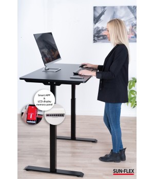 Reguliuojamo aukščio stalas SUN-FLEX®EASYDESK ELITE, elektrinis, vieno variklio, juodas rėmas, 120x60 cm juodas stalviršis