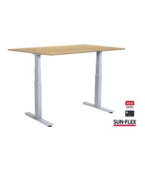 Reguliuojamo aukščio stalas SUN-FLEX®EASYDESK ADAPT, elektrinis, dviejų variklių, baltas rėmas, 140x80 cm, beržo stalviršis