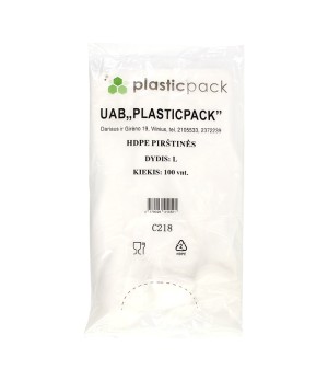 Polietileno pirštinės PLASTICPACK, HDPE, L dydis, 100 vnt.