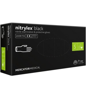 Vienkartinės pirštinės NITRYLEX PF, nitrilinės, nepudruotos, juodos spalvos, S, 100 vnt.