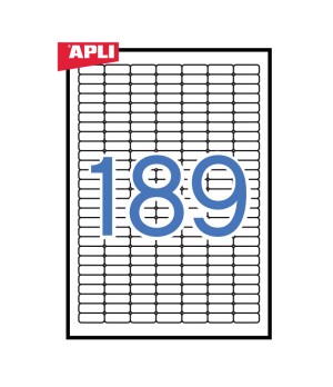 Lipnios etiketės APLI, 25.4 x 10 mm suapvalinti kamp., A4, nuimami, 189 lipdukai lape, 25 lapai, balta