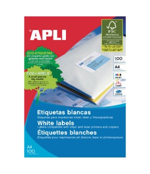 Lipnios etiketės APLI, 105 x 70 mm, A4, 8 lipdukai lape, 100 lapų, balta