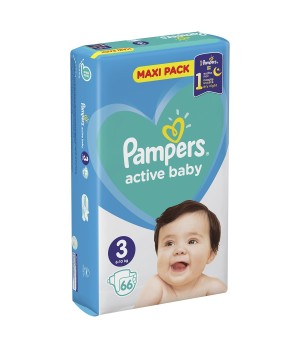 Sauskelnės PAMPERS Active Baby-Dry, Value Pack Plus, 3 dydis, 6-10kg, 66 vnt.