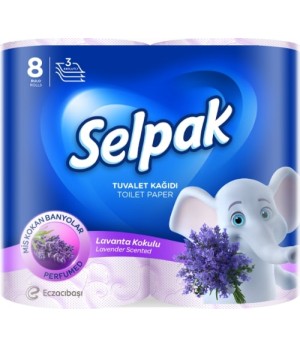 Tualetinis popierius SELPAK Spa Lavender, 3 sluoksniai, 18,6 metrai, 150 lapelių, 8 vnt.