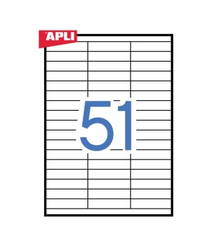 Lipnios etiketės APLI, 70 x 16,9 mm, A4, 51 lipdukai lape, 100 lapų, balta