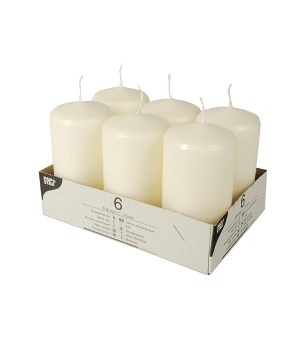Žvakė - cilindras, kreminė, D 6 cm, H 11,5 cm, 24 h, 6 vnt.