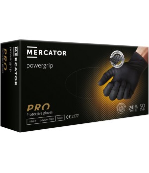 Viekartinės pirštinės MERCATOR Powergrip, nitrilinės, juodos, L dydis, 50 vnt