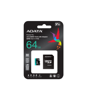 ADATA | Premier Pro UHS-I U3 V30S | 64 GB | MicroSDXC | Flash memory class 10 | Adapter