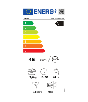 Candy | Washing Machine | HE4 127TXME/1-S | Energy efficiency class A | Front loading | Washing capacity 7 kg | 1200 RPM | Depth