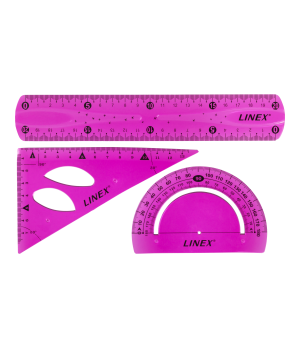 Lanksčių liniuočių rinkinys Linex su 20 cm liniuote, matlankiu ir trikampę liniuote, rožinis