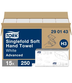 Rankų valymo servetėlės TORK Soft Singlefold H3, 290143, 2 sl., 250 serv., 23 x 22,6 cm, balta sp.