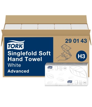 Rankų valymo servetėlės TORK Soft Singlefold H3, 290143, 2 sl., 250 serv., 23 x 22,6 cm, balta sp.