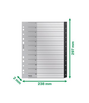 Skiriamieji lapai Leitz Recycle, 1-12, A4 MAXI, PP, juodos salvos