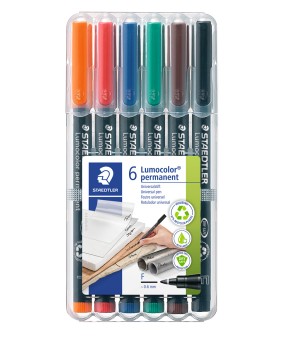 Permanentinis žymeklis  STAEDTLER LUMOCOLOR 318F, 0.6 mm, 6 spalvų rinkinys