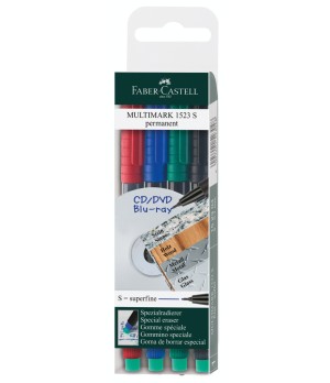 Permanentinis žymeklis CD/DVD diskams FABER CASTELL MULTIMARK S, 4 sp. komplektas