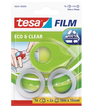 Lipnios juostelės dėklas TESA Mini Tape Dispenser eco su 2vnt. ekologiškų ir skaidrių lipnių juostelių 19mm x 10m